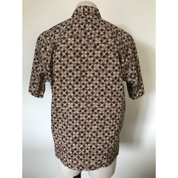 TORI RICHARD Short Sleeve Shirt Size Large Hawaiian Cotton Lawn Black Tan Print - Picture 7 of 8